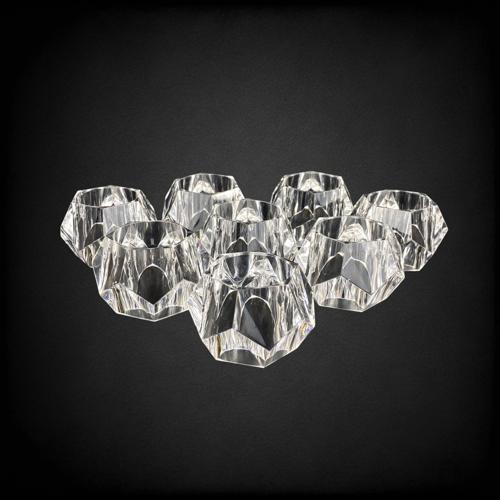Clear Lucite Napkin Rings Set of 8 Geometric Faceted Acrylic 1980s Table Decor